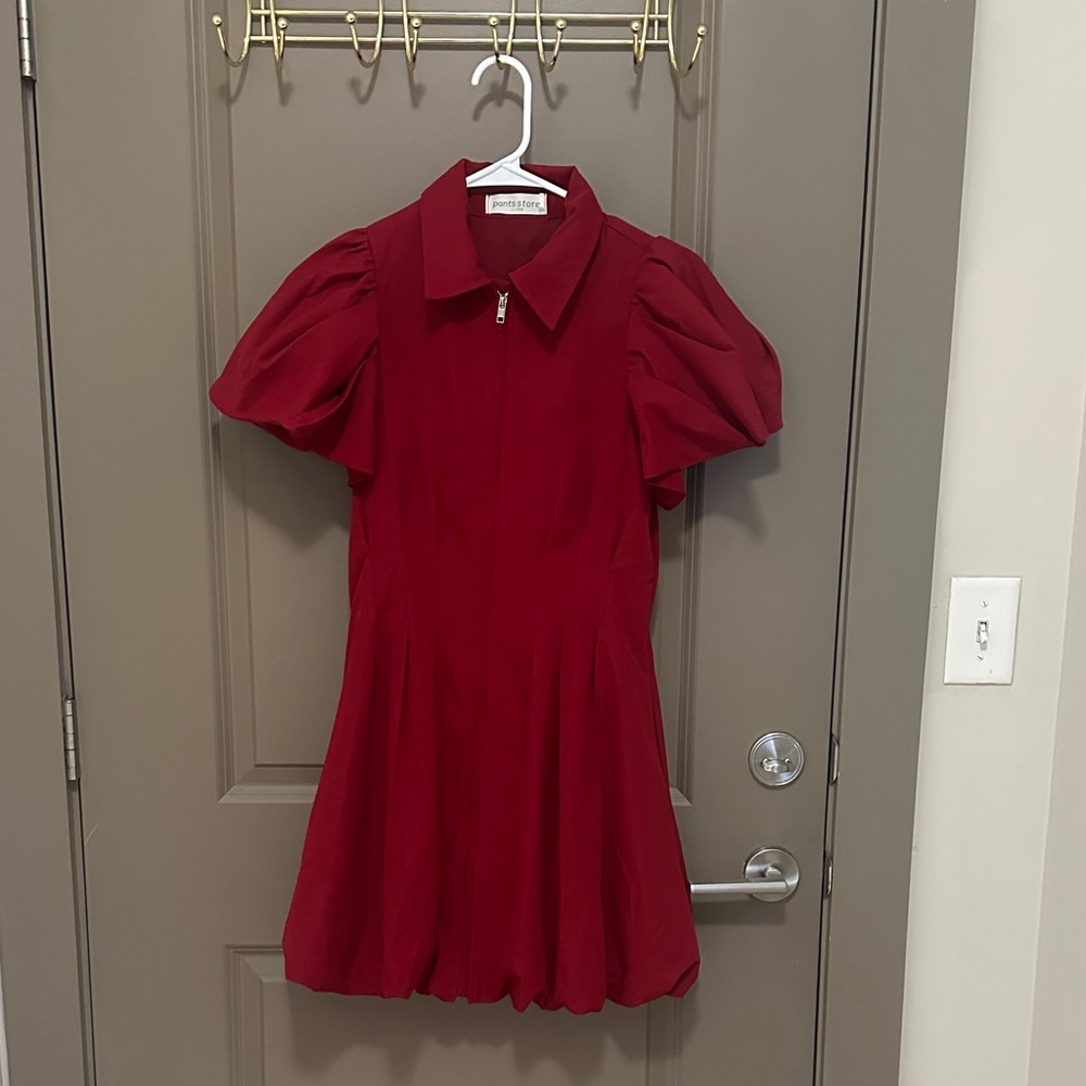 Red Puff Sleeve Dress
